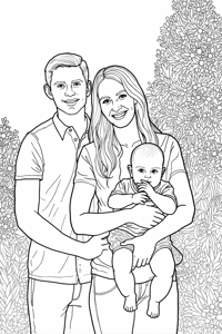 A Man A Woman And A Baby Are Standing Together The... Coloring Page
