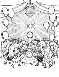 A Lively Scene Of Chibi Characters Wearing... Coloring Page