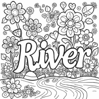 The Name River With Flowers And Hearts Coloring Page