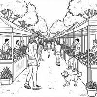 86th Scene Girl Browsing A Weekend Farmers Market... Coloring Page