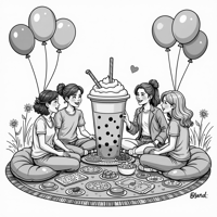 A Whimsical Scene Of A Diverse Group Of Friends... Coloring Page