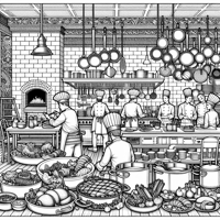 Kitchen Of A Finedining Restaurant Coloring Page