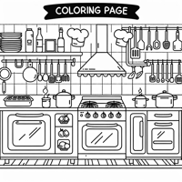 Kitchen Of A Finedining Restaurant Coloring Page