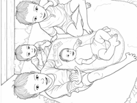 The Image Shows A Group Of Three Children Sitting... Coloring Page