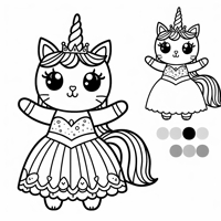Unicorn Cat Princess Coloring Page