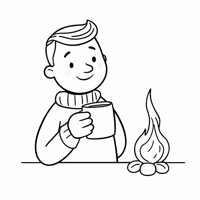 Person Wrapped In A Blanket Sipping Hot Cocoa By A... Coloring Page