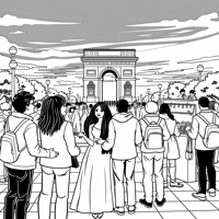 Couples In Front Of Eiffel Tower Coloring Page