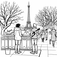 Couple In Eiffel Tower Coloring Page