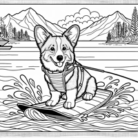 A Corgi Queensland Cross Dog Wakeboarding In... Coloring Page