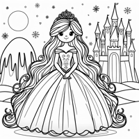 Elsa With Big Ball Gown With Ice Castle Background Coloring Page