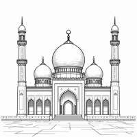 Mosque With Ramadan Theme Coloring Page