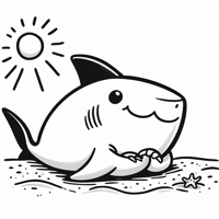 Shark Sitting On A Beach Coloring Page