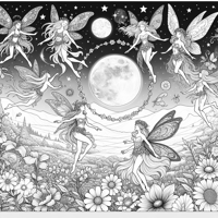 Beautiful Faeries Are Flying And Dancing Around A... Coloring Page