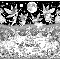 Beautiful Faeries Are Flying And Dancing Around A... Coloring Page