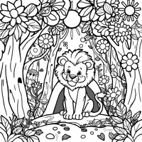 An Adorable Lion Cub With A Fluffy Mane Stands In... Coloring Page