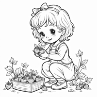 Little Girl Picking Strawberries Coloring Page