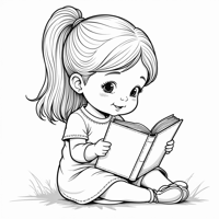 The Little Girl Reading A Book Coloring Page