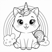 An Adorable Kittycorn With A Rainbow In The... Coloring Page