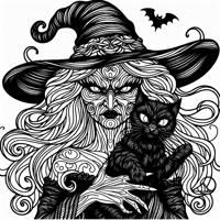 Ursula Holding A Black Cat Looking Very Evil Coloring Page