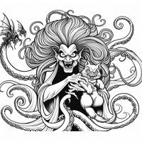 Ursula From The Little Mermaid Holding A Cat Coloring Page