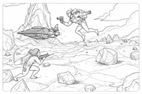 A Drawing Of A Man And A Woman On A Rocky Surface... Coloring Page