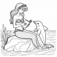 Cute Mermaid Sitting On A Rock In The Ocean. Coloring Page