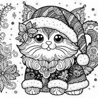 Cat With A Santa Claus Dress Coloring Page