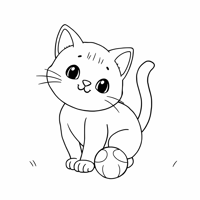 A Cat Playing With The Ball Coloring Page
