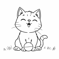 A Cat Playing With The Ball Coloring Page