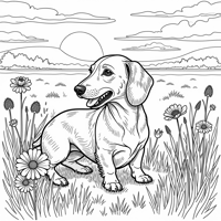 A Serene Scene Depicting A Longhaired Dachshund... Coloring Page