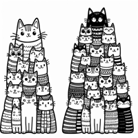 A Stack Of Cats Coloring Page