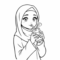 Girl With Hijab Drinking Tea Coloring Page