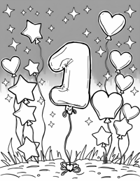 A Balloon Shaped As Number 1 Surrounded By... Coloring Page