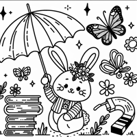 Easter Day Bunny Handheld Umbellar Svg Butterfly... Coloring Page