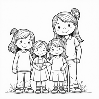 A Family Portrait With A Mom With Long Hair A Dad... Coloring Page