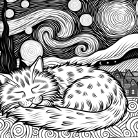 Ginger Longhaired Cat Asleep Designed With Van... Coloring Page