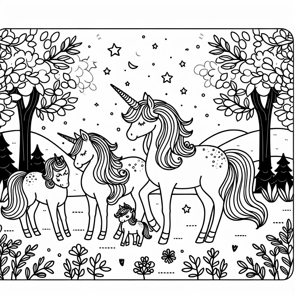 A Unicorn Family Coloring Page Free Printable