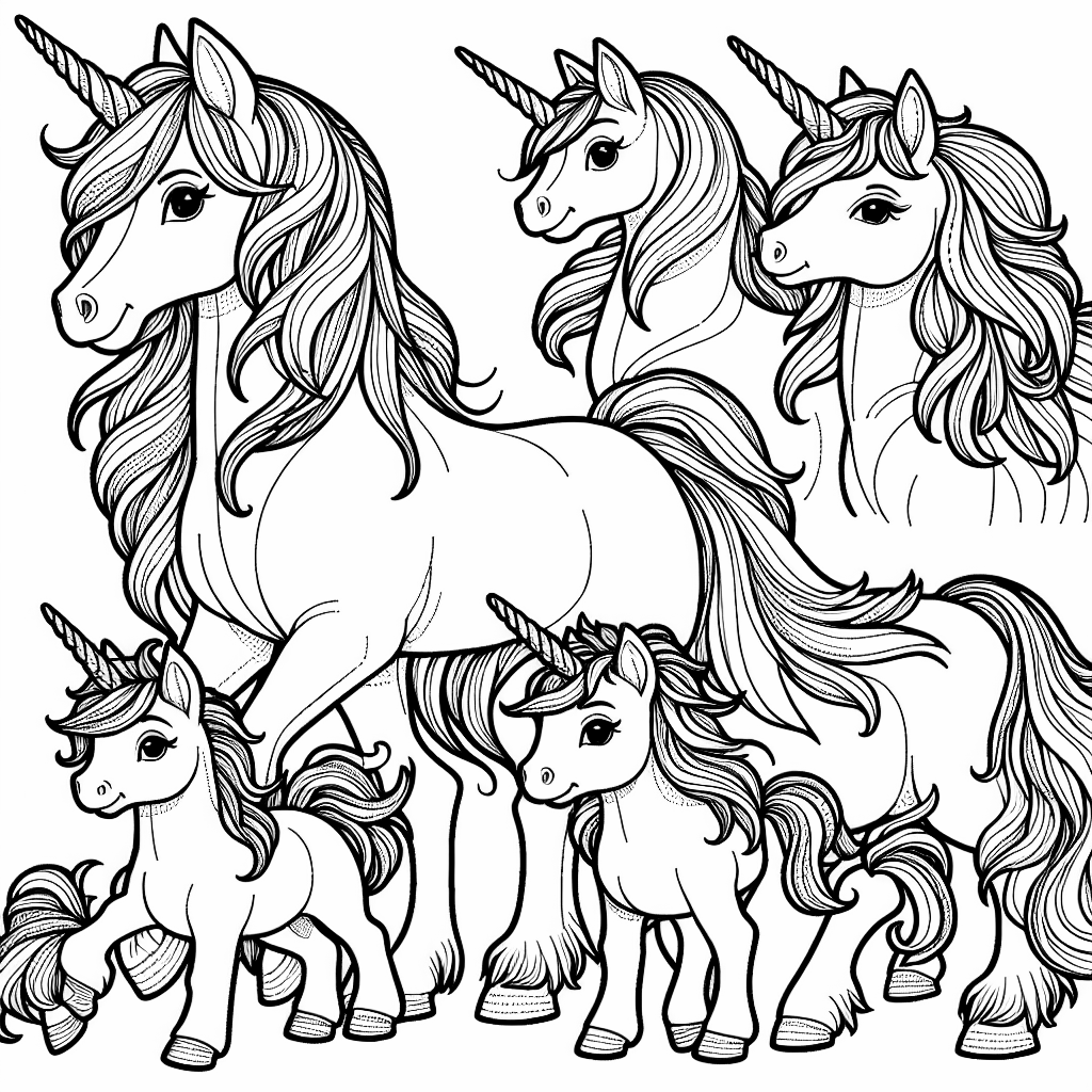 Unicorn Family Coloring Page