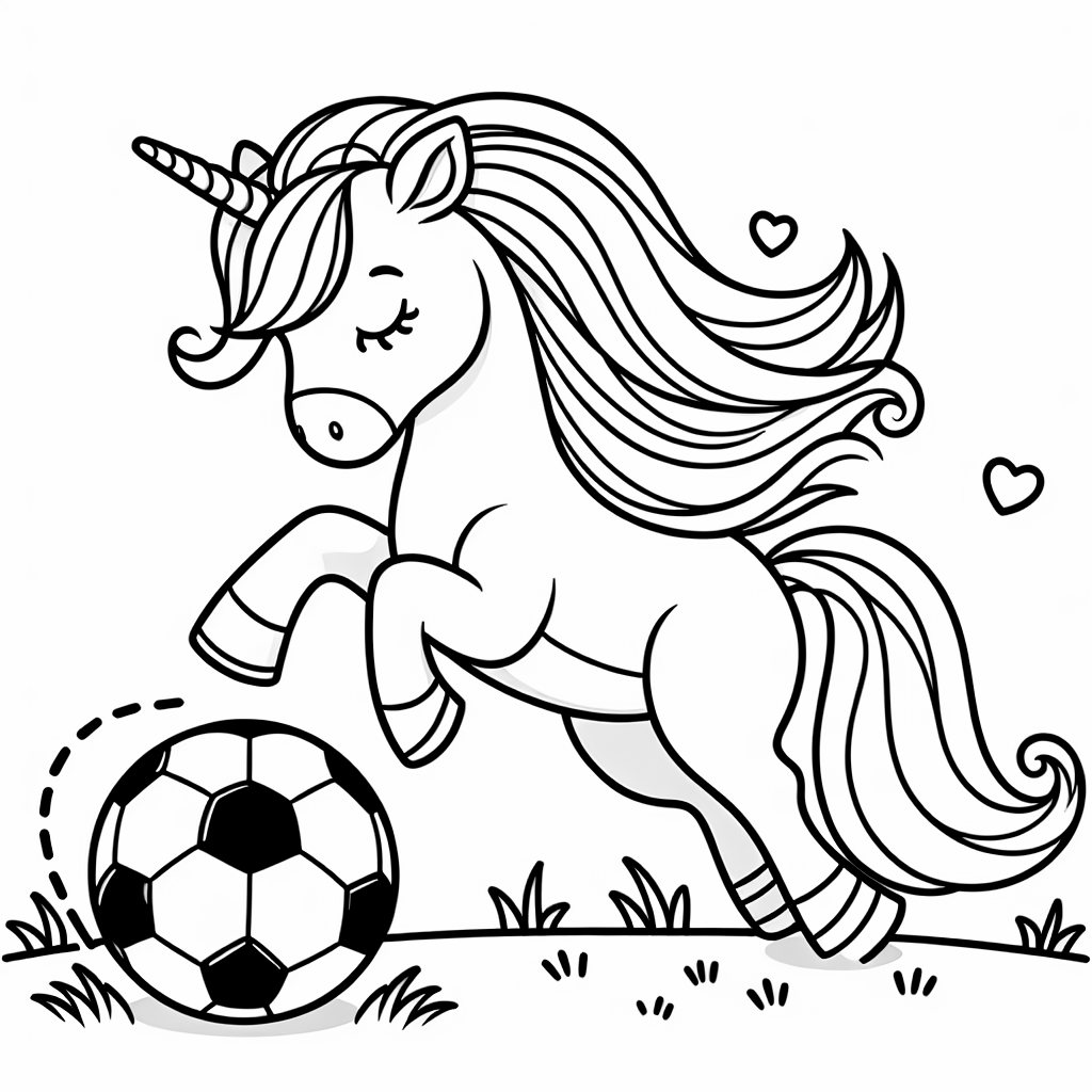 Unicorn Playing Soccer Coloring Page