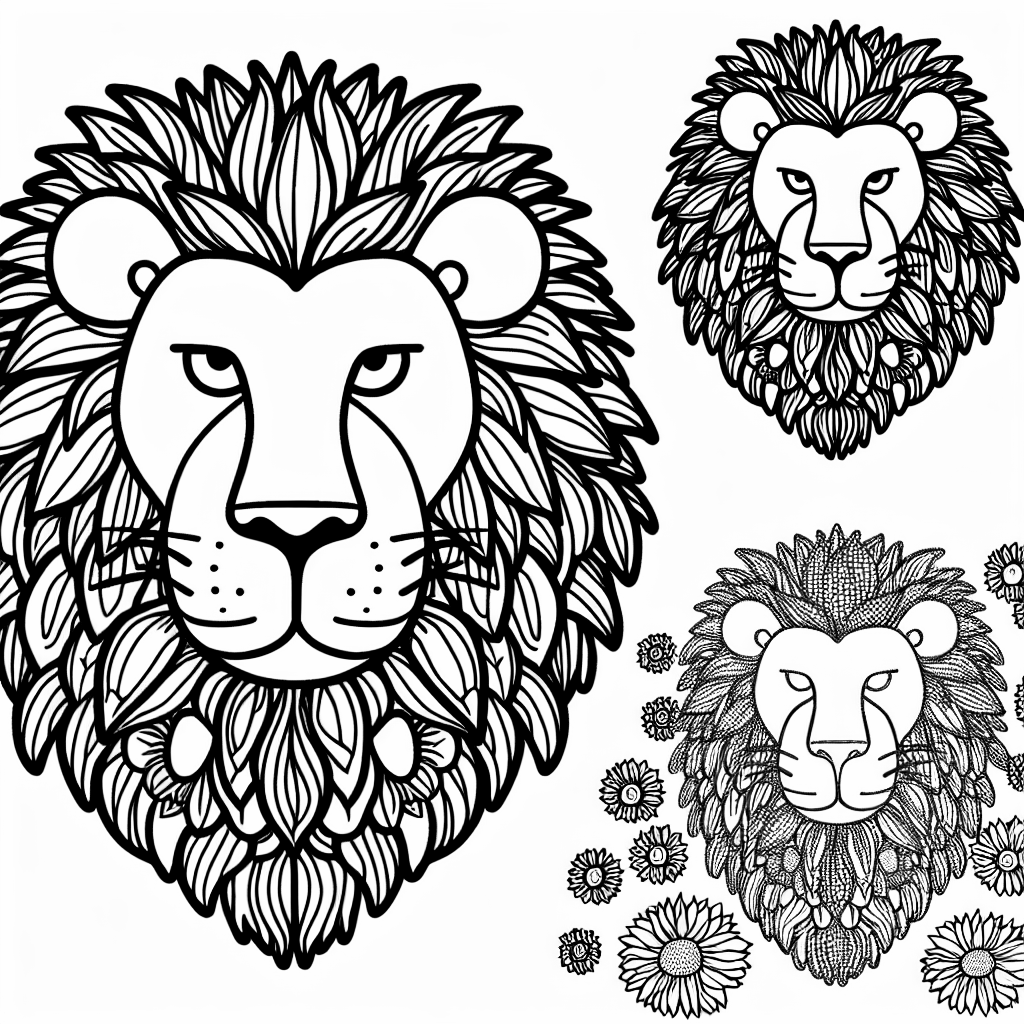 Lion Facing Forward With A Sunflower Mane Coloring Page