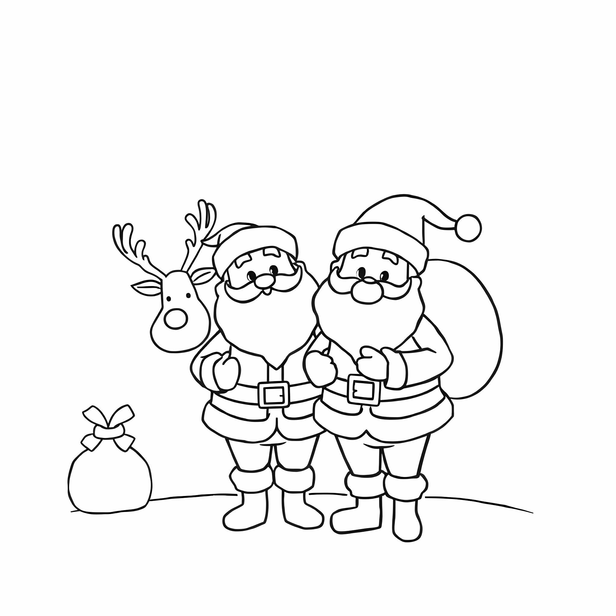 Santa And Rudolf Coloring Page